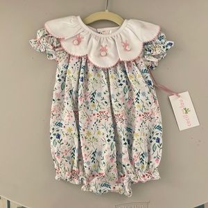 Cecil and Lou - Floral Pique Embroidered Bunny Bubble - Size 9M - NWT